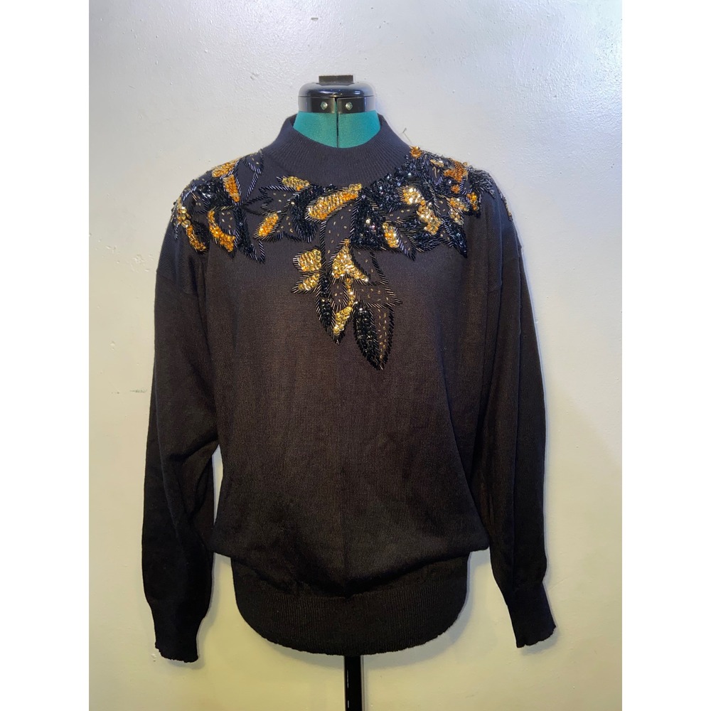 Vintage 1980s Regency Collection for Joyce Sequin Beaded Sweater XL Mock Neck